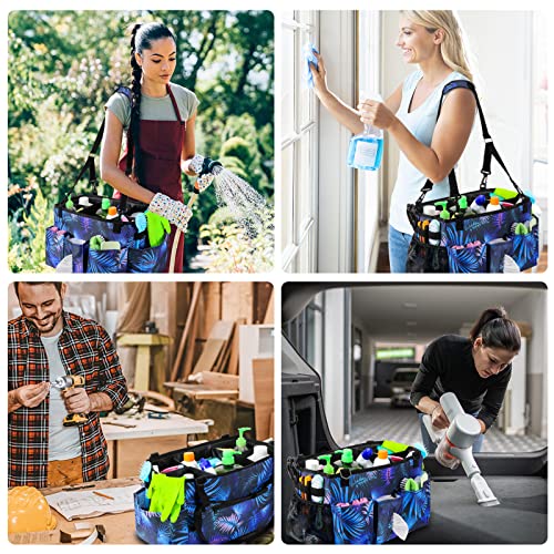 Large Wearable Cleaning Caddy Bag, Cleaning Caddy Organizer with Handle | Shoulder & Waist Strap, Cleaning Supplies Organizer Tote with Foldable Dividers & Zipper Pocket for Cleaner Housekeeper (Blue)