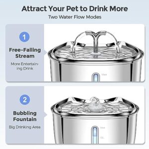 Cat Water Fountain with Water Level Window and LED Light, Automatic Pet Water Fountain Cat Dog Water Dispenser, 2.5L/84Oz Water Fountain Stainless Steel with 3 Replacement Filters for Multiple Pets