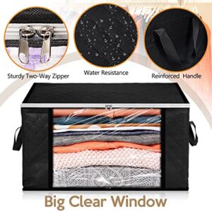 12 Pack Jumbo Clothes Storage Bins Bags 90L Large Capacity Blanket Organizer Containers, Foldable Storage Closet Containers with Clear Window Handle for Organizing Clothing Bedroom Comforter (Black)