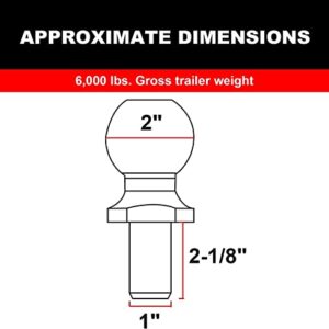 BIG RED ATRLY3113R Torin 2" Diameter Trailer Hitch Ball: 3 Ton (6,000 lb) Capacity