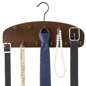 mkono belt hanger for men closet wooden belt ties organizer rack with 11 hooks, retro sturdy belt storage display holder for ties belt organize 360°swivel multifunctional hanger for closet storage