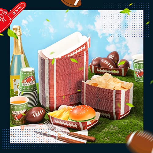 200 Pcs Football Party Supplies 2 lb Football Paper Food Trays Nacho Trays Disposable Serving Trays Football Paper Party Snack Bowls for Football Sports Event Birthday Party Decorations