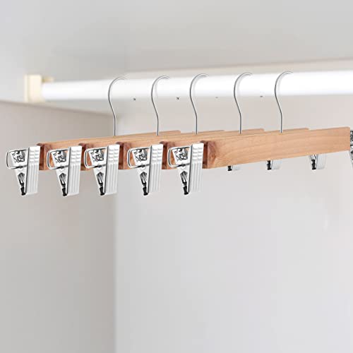 Weysat 40 Pcs Wooden Pants Hangers Bulk Solid Wood Skirt Hanger with 2 Adjustable Clips Anti Rust Hook 360 Swivel Hook Bottom Hangers Jeans Hangers for Women Men