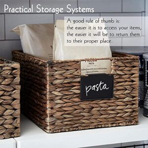 Metal Pantry Baskets Labels Clip On for Storage Bins with White Chalk Markers (18 Black Holders + 4 White Chalk Makers)