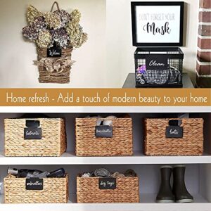 Metal Pantry Baskets Labels Clip On for Storage Bins with White Chalk Markers (18 Black Holders + 4 White Chalk Makers)