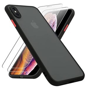 KIOMY iPhone Xs Max Case - 6.5" Black, Translucent Matte Cover, Soft Edge TPU Frame, Hard PC Back, 2 HD Tempered Glass Protectors