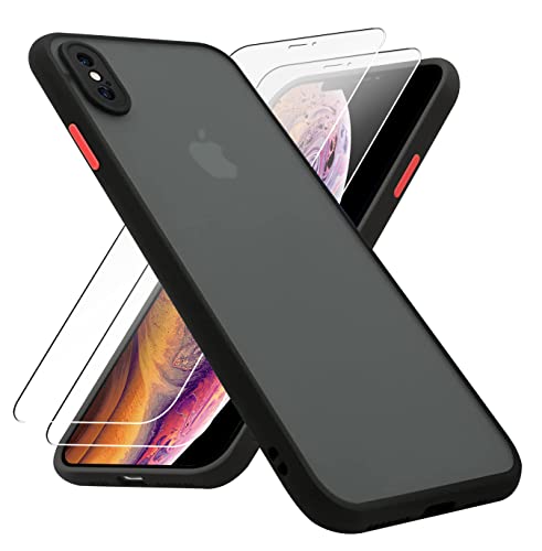 KIOMY iPhone Xs Max Case - 6.5" Black, Translucent Matte Cover, Soft Edge TPU Frame, Hard PC Back, 2 HD Tempered Glass Protectors