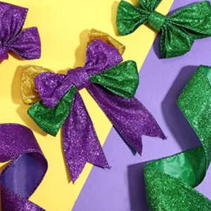 3 Roll 30 Yards Halloween Glitter Wired Ribbon Halloween Party Favors Decor Gift Wrapping Ribbon for Craft Headband Bow Decor (Gold, Purple, Green, 1.5 Inch)
