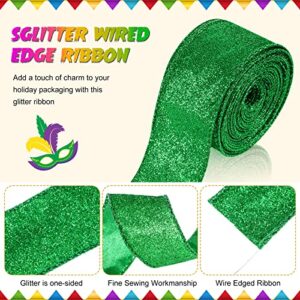 3 Roll 30 Yards Halloween Glitter Wired Ribbon Halloween Party Favors Decor Gift Wrapping Ribbon for Craft Headband Bow Decor (Gold, Purple, Green, 1.5 Inch)