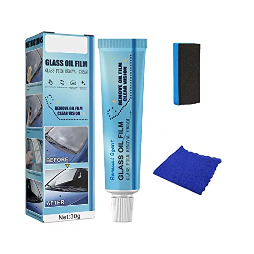 XIRUJNFD Car Glass Oil Film Cleaner, Glass Film Removal Cream, Water Spot Remover for Cars, Glass Oil Film Remover for Car (1 Set)