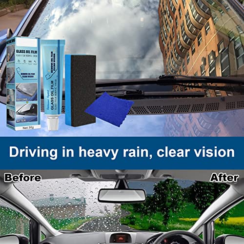 XIRUJNFD Car Glass Oil Film Cleaner, Glass Film Removal Cream, Water Spot Remover for Cars, Glass Oil Film Remover for Car (1 Set)