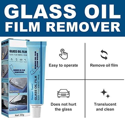 XIRUJNFD Car Glass Oil Film Cleaner, Glass Film Removal Cream, Water Spot Remover for Cars, Glass Oil Film Remover for Car (1 Set)