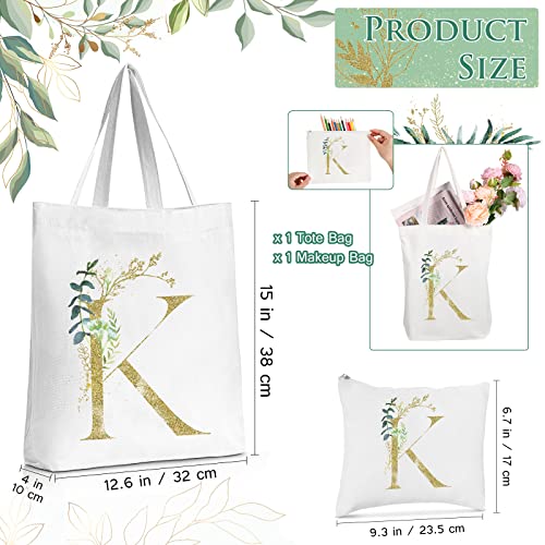 Reginary Initial Letter Tote Wedding Canvas Bag with Zipper Green Botanic Initial Sign Bridesmaid Proposal Gifts Bridal Shower (K)