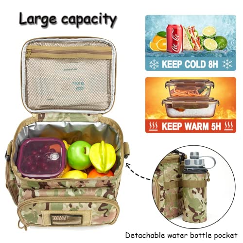 HEMEKUNST Tactical Lunch Bag for Men Insulated Lunch Box Leakproof Large Capacity with MOLLE Water Bottle Pouch and Adjustable Shoulder Starp Lunchbox for Work Picnic（Green）