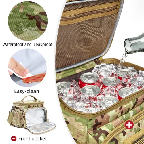 HEMEKUNST Tactical Lunch Bag for Men Insulated Lunch Box Leakproof Large Capacity with MOLLE Water Bottle Pouch and Adjustable Shoulder Starp Lunchbox for Work Picnic（Green）