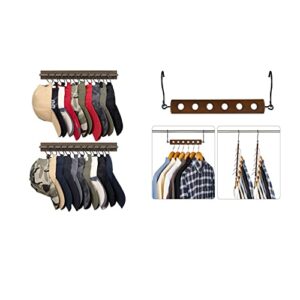mkono 4 pcs space saving hangers wood clothes magic hanger for closet and set of 2 wooden hat rack for wall