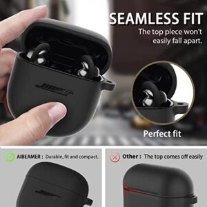 AIBEAMER Case for Bose QuietComfort Earbuds II 2022, Silicone Protective Case Cover for Bose QuietComfort Earbuds II 2022 for Man Women with Keychain (Black)