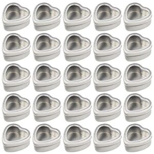 thintinick 25-pack 2oz empty heart shaped mini metal tins with clear view window lids for candle making, candies, gifts & treasures (silver)