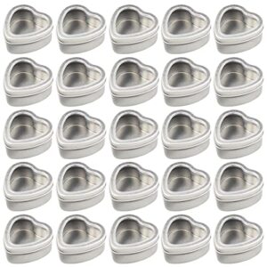 Thintinick 25-Pack 2oz Empty Heart Shaped Mini Metal Tins with Clear View Window Lids for Candle Making, Candies, Gifts & Treasures (Silver)