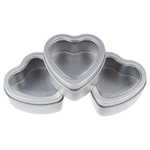 Thintinick 25-Pack 2oz Empty Heart Shaped Mini Metal Tins with Clear View Window Lids for Candle Making, Candies, Gifts & Treasures (Silver)