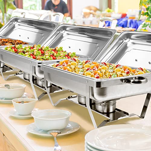 Snowtaros 4 Pack 8QT Chafing Dish Buffet Set, Stainless Steel Food Warmer Set, Rectangular Buffet Server with Tongs & Spoons for Parties, Catering, Banquets, Events (Full Size)