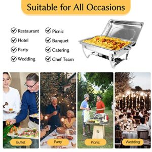 Snowtaros 4 Pack 8QT Chafing Dish Buffet Set, Stainless Steel Food Warmer Set, Rectangular Buffet Server with Tongs & Spoons for Parties, Catering, Banquets, Events (Full Size)