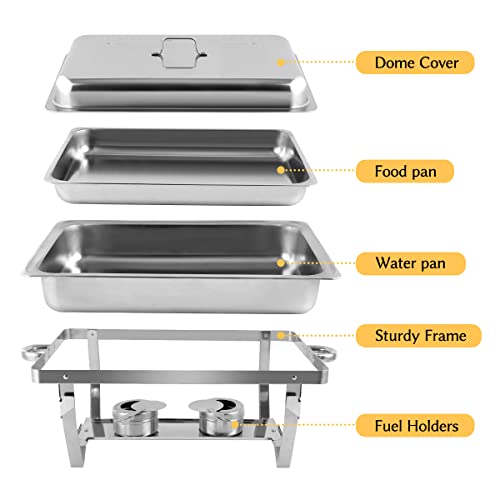 Snowtaros 4 Pack 8QT Chafing Dish Buffet Set, Stainless Steel Food Warmer Set, Rectangular Buffet Server with Tongs & Spoons for Parties, Catering, Banquets, Events (Full Size)