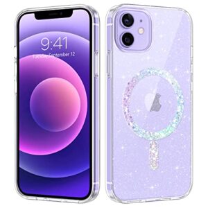 duedue for iphone 12/iphone 12 pro magnetic case [compatible with magsafe], clear glitter full body protective cover slim tpu transparent shockproof bling phone case for iphone 12/12 pro 6.1", clear