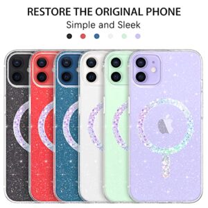 DUEDUE for iPhone 12/iPhone 12 Pro Magnetic Case [Compatible with Magsafe], Clear Glitter Full Body Protective Cover Slim TPU Transparent Shockproof Bling Phone Case for iPhone 12/12 Pro 6.1", Clear