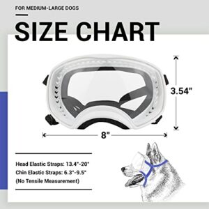 NAMSAN Clear Dog Goggles Medium Large Dog Sport Sunglasses UV Protection Soft Pet Goggles Deep Eyecups Fog/Windproof Outdoor Eyewear for Medium-Large Dogs, White