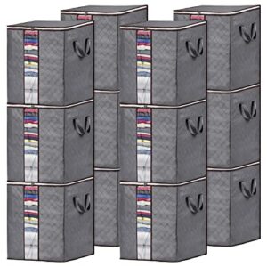 12 pack 90l large storage bags for clothes foldable closet organizers clothes storage bins with clear window and reinforced handles for comforters, blankets, bedding