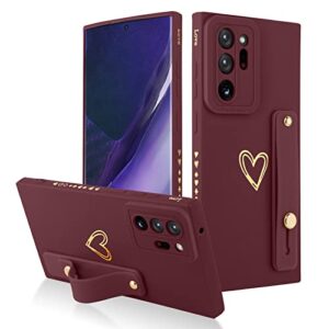 fiyart designed for samsung galaxy note 20 ultra case with stand holder cute love hearts protective camera protection cover with wrist strap for women girls for galaxy note 20 ultra 6.9"-wine red