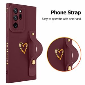 Fiyart Designed for Samsung Galaxy Note 20 Ultra Case with Stand Holder Cute Love Hearts Protective Camera Protection Cover with Wrist Strap for Women Girls for Galaxy Note 20 Ultra 6.9"-Wine Red