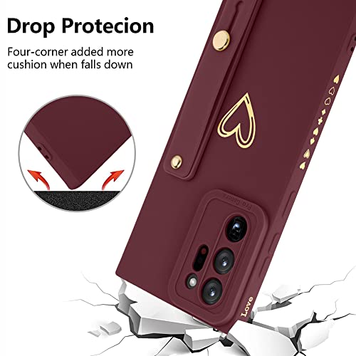 Fiyart Designed for Samsung Galaxy Note 20 Ultra Case with Stand Holder Cute Love Hearts Protective Camera Protection Cover with Wrist Strap for Women Girls for Galaxy Note 20 Ultra 6.9"-Wine Red