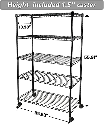 Miibox Storage Shelf 4-Tier Heavy Duty Shelving Unit,Black,36L x 14W x 54H inch