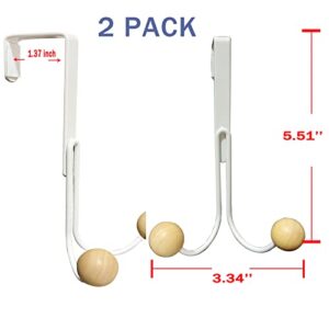 V-HOME 2-Pack Over The Door Hooks with 2 Hang Heads & Snug Fit Pads, Heavy Duty Hook for Hanging Coats, Hats, Robes, Towels - No Drill Hanger Organizer, White