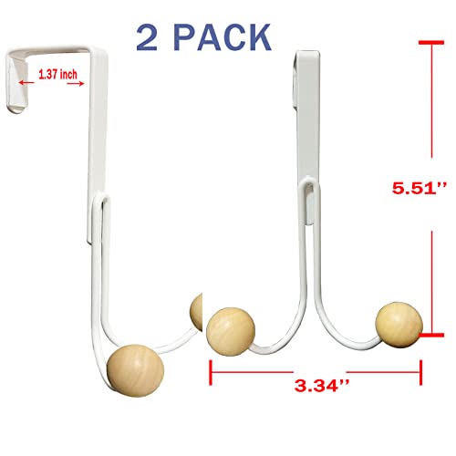 V-HOME 2-Pack Over The Door Hooks with 2 Hang Heads & Snug Fit Pads, Heavy Duty Hook for Hanging Coats, Hats, Robes, Towels - No Drill Hanger Organizer, White