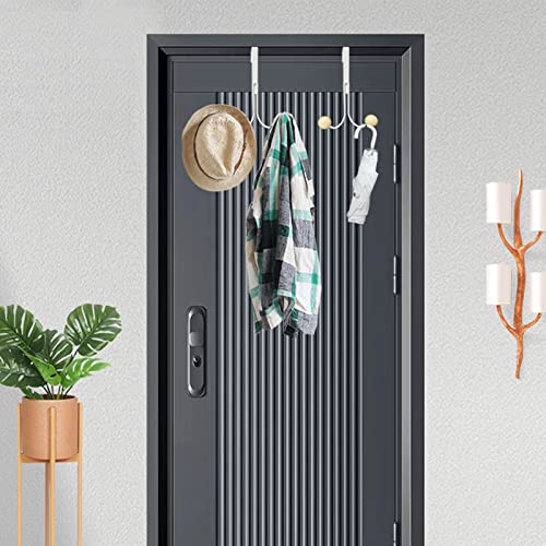 V-HOME 2-Pack Over The Door Hooks with 2 Hang Heads & Snug Fit Pads, Heavy Duty Hook for Hanging Coats, Hats, Robes, Towels - No Drill Hanger Organizer, White