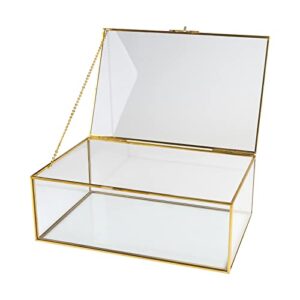 vetoo 10.8” card and gift holder gold glass cards box with hinged lid, wedding card boxes for reception,graduation,gift cards,party,baby shower,jewelry,photo.