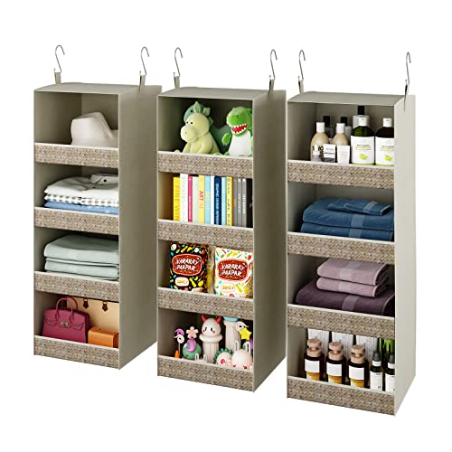 GILLAS 4-Shelf Hanging Organizer, 3-Pack Closet Hanging Shelves, Closet Organizers and Storage Collapsible Hanging Closet Shelves,12.2" W x 12.2" D x 33.6" H