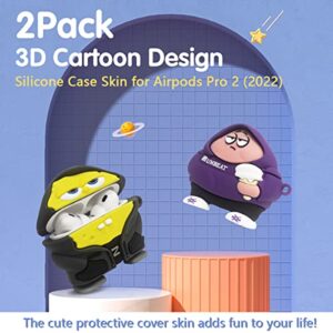 [2Pack] Case for AirPods Pro 2nd Generation 2022, Cute AirPods Pro 2 Cartoon Character Case, Unique Design Funny Fun Kawaii 3D Cartoon Characters Soft Silicone AirPods Pro 2 Case Cover for Men Women