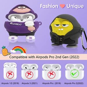 [2Pack] Case for AirPods Pro 2nd Generation 2022, Cute AirPods Pro 2 Cartoon Character Case, Unique Design Funny Fun Kawaii 3D Cartoon Characters Soft Silicone AirPods Pro 2 Case Cover for Men Women