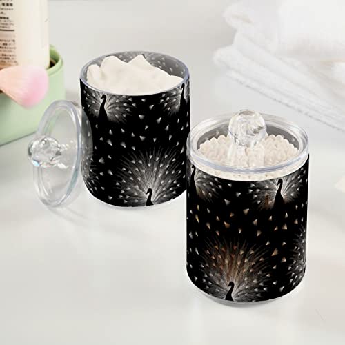 Wusikd Peacock 2 Pack Qtip Holder Organizer Dispenser Black Bathroom Storage Canister Cotton Ball Holder Bathroom Containers for Cotton Swabs/Pads/Floss