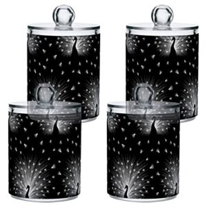 Wusikd Peacock 2 Pack Qtip Holder Organizer Dispenser Black Bathroom Storage Canister Cotton Ball Holder Bathroom Containers for Cotton Swabs/Pads/Floss