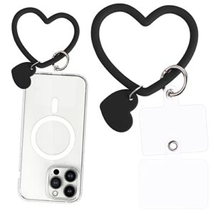 tiesome heart loop phone lanyard, smart phone hand wrist lanyard strap with key chain holder compatible with most smartphones for cell phone case keys id badges with 2packs back patch(black)