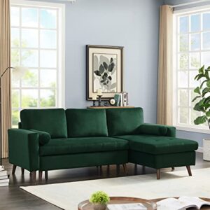 i-pook l-shaped sectional sofa, 88" modern velvet upholstered accent sofa with reversible storage chaise and 2 pillows sectional couch for living room bedroom apartment, green