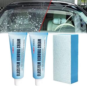 2pack glass film removal cream,car glass oil film cleaner, car windshield oil film cleaner, glass stripper water spot remover with sponge and towel for car & home bathroom glass