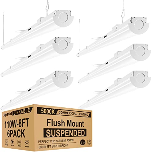 Lightdot Compact 8FT LED Shop Light, Suspend/Flush Mount Comercial Lighting, 110W [Eqv. to 440W HPS/WH] 5000K Daylight Shop Lights Fixtures for Workshop, Energy-Saving up to 4015W/5Y(5hrs/Day) 6Pack