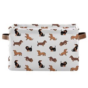 kigai 1 pack storage baskets with handles, collapsible canvas baskets for toy closet shelf organizer, cute dogs dachshunds storage bin box