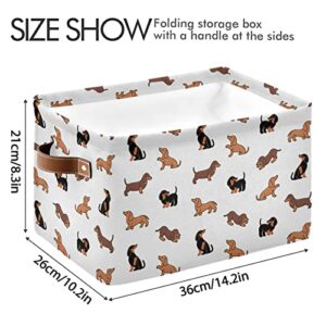 Kigai 1 Pack Storage Baskets with Handles, Collapsible Canvas Baskets for Toy Closet Shelf Organizer, Cute Dogs Dachshunds Storage Bin Box